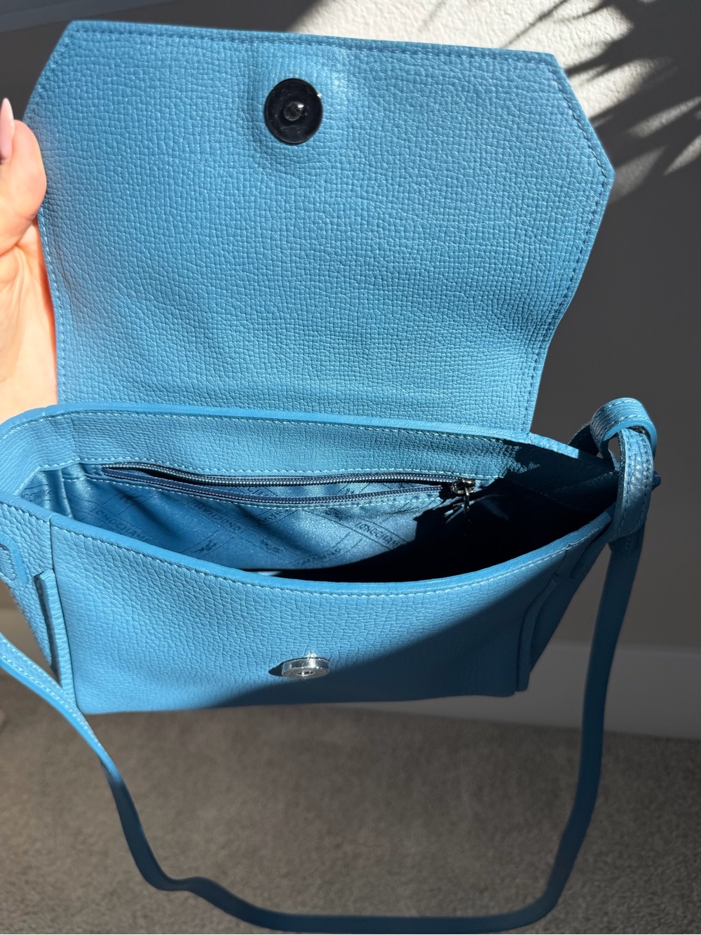 Longchamp Pénélope Leather Crossbody Bag - Pilot Blue - Picture 7 of 11